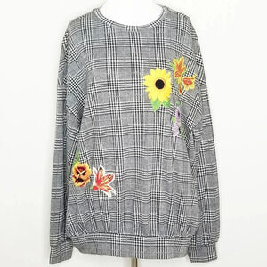 NWT Zara Floral Embroidered Plaid Long Sleeve Top S